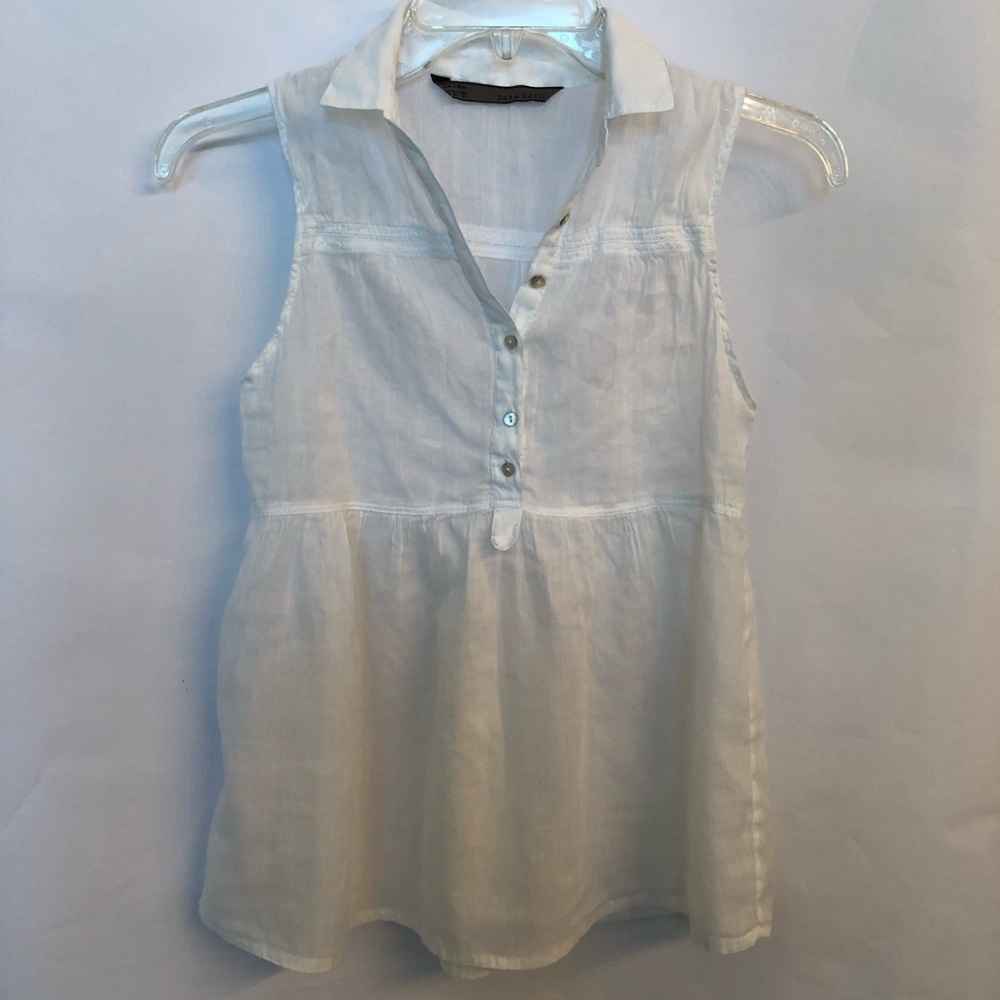 Zara Basic White Linen Top (Xs) - image 1